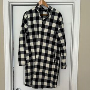 Lands' End Black and White Plaid Fleece Dress